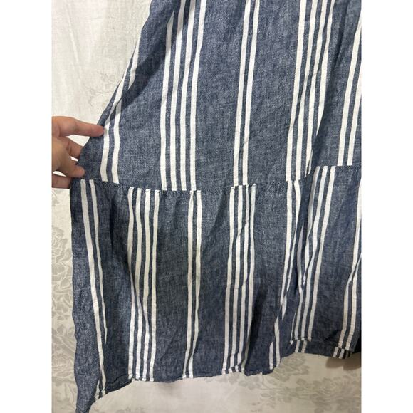 Linen Blend Sundress XXL 20 Blue White Striped Tiered Belted Tank Midi Time Tru - Picture 2 of 8